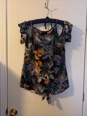 AmanaFloral Blouse Cutout Shoulders Women's Size Petite XL